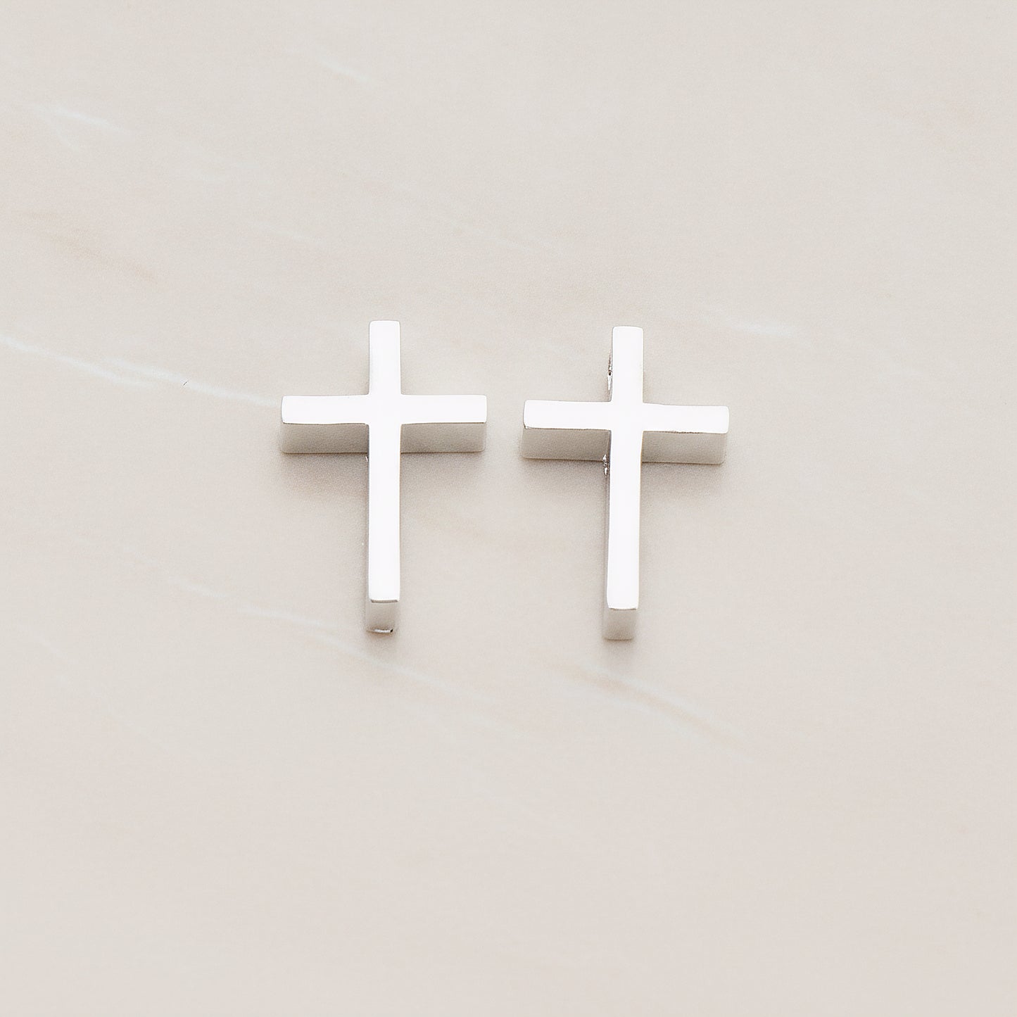 Cross Metal Bead Pendant, 2 Pc - Glossy Original Rhodium (BD.016-01)