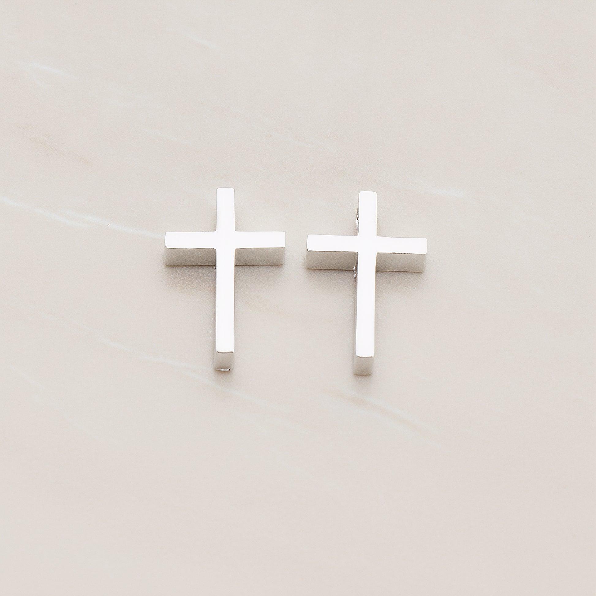 Cross Metal Bead Pendant, 2 Pc - Glossy Original Rhodium (BD.016-01)