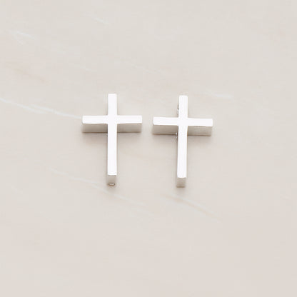 Cross Metal Bead Pendant, 2 Pc - Glossy Original Rhodium (BD.016-01)