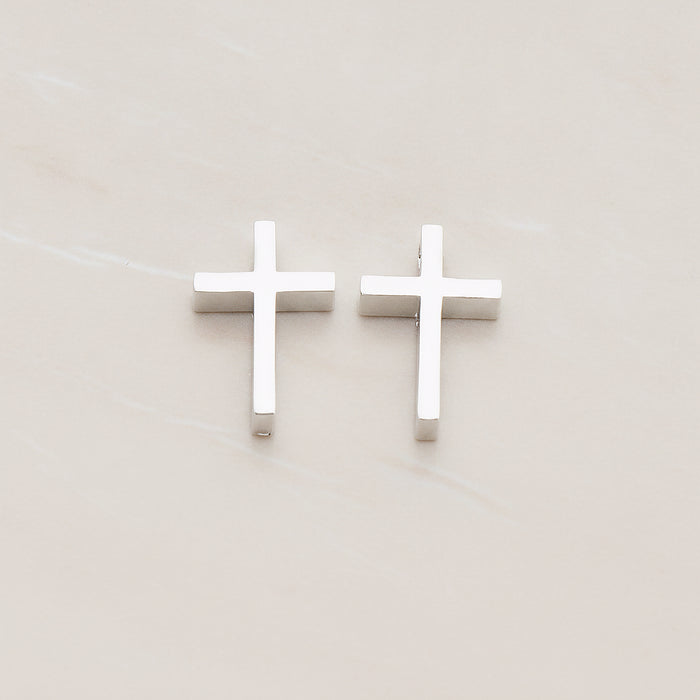 Cross Metal Bead Pendant, 2 Pc - Glossy Original Rhodium (BD.016-01)
