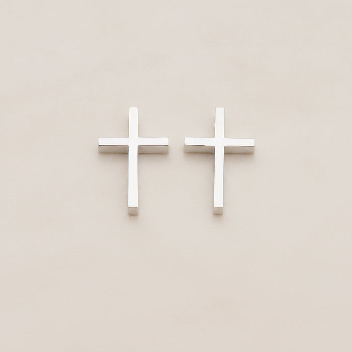 Cross Metal Bead Pendant, 2 Pc - Glossy Original Rhodium (BD.016-02)