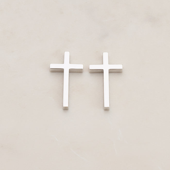 Cross Metal Bead Connector Pendant, 2 Pc - Glossy Original Rhodium (BD.016-03)