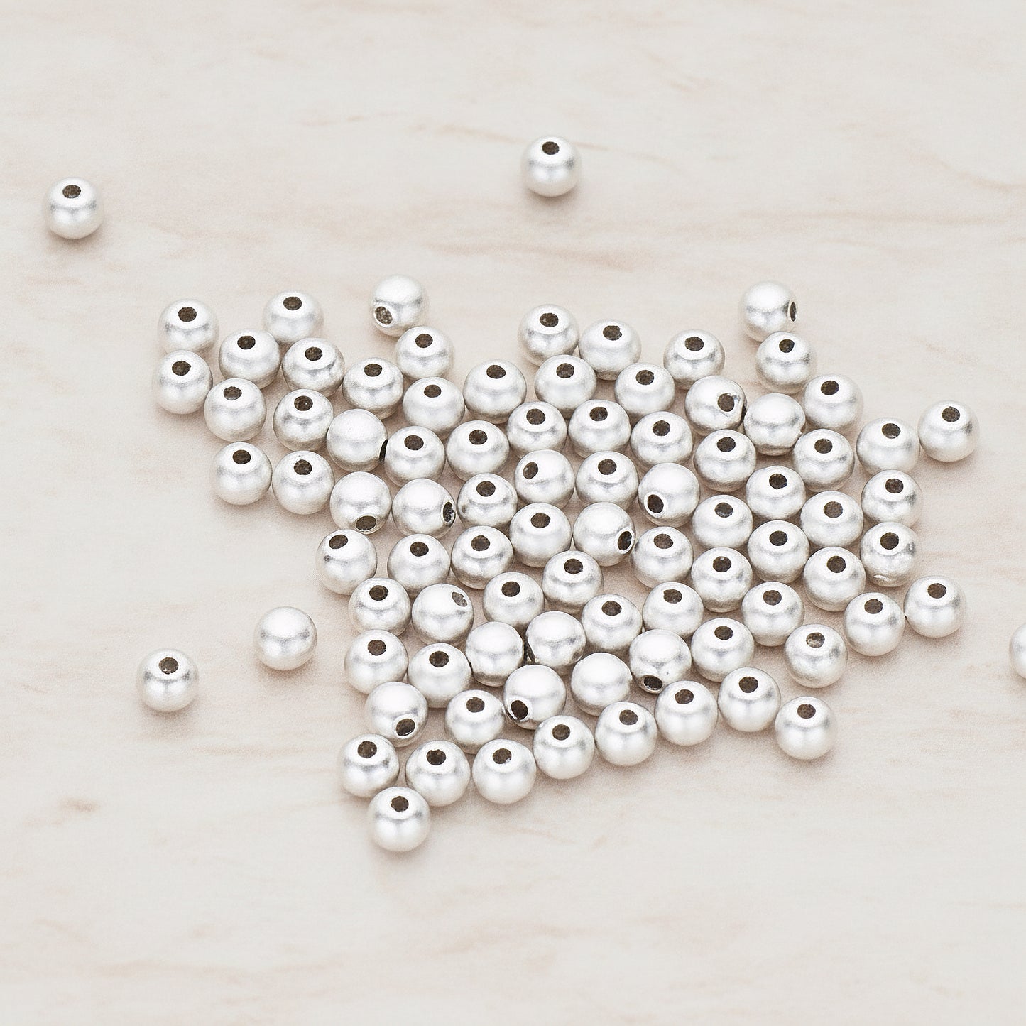 Matte Original Rhodium Plated 4mm Small Ball Metal Bead, 20 Pc (BD.023)