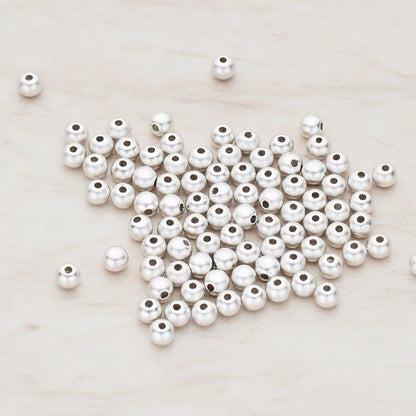 Matte Original Rhodium Plated 4mm Small Ball Metal Bead, 20 Pc (BD.023)