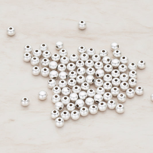 Matte Original Rhodium Plated 4mm Small Ball Metal Bead, 20 Pc (BD.023)