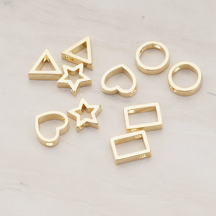 Rectangle or Heart or Star or Circle Metal Bead, 2 Pc (BD.030)