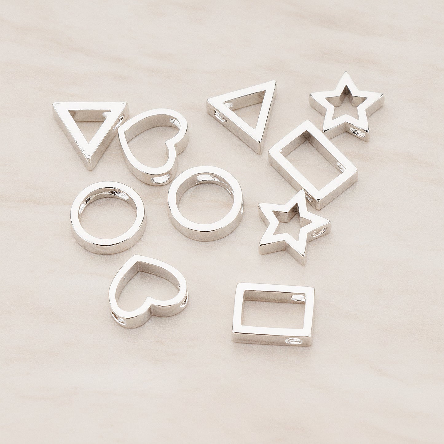 Rectangle or Heart or Star or Circle Metal Bead, 2 Pc (BD.030)