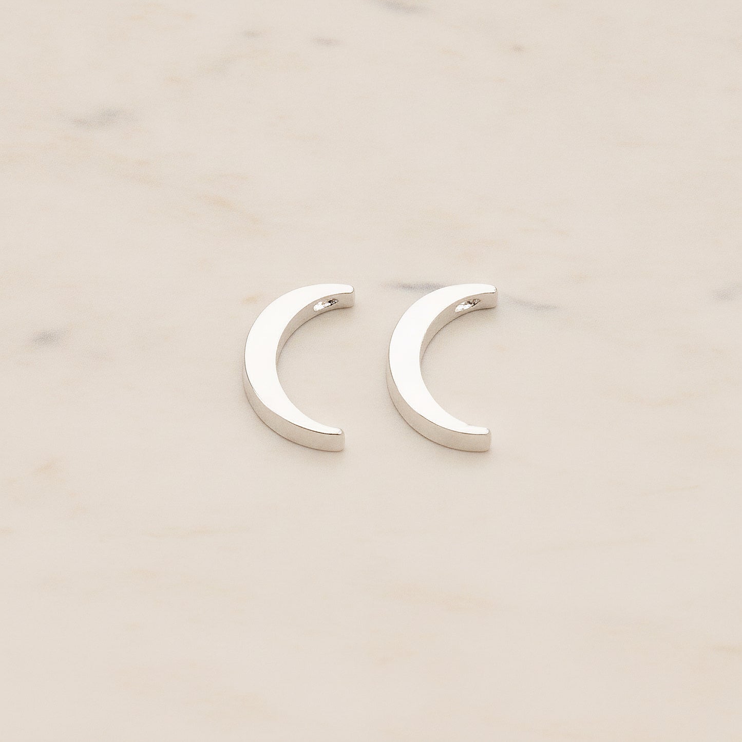 Crescent Moon Metal Bead Charm, 2 Pc - Glossy Original Rhodium (BD.039)
