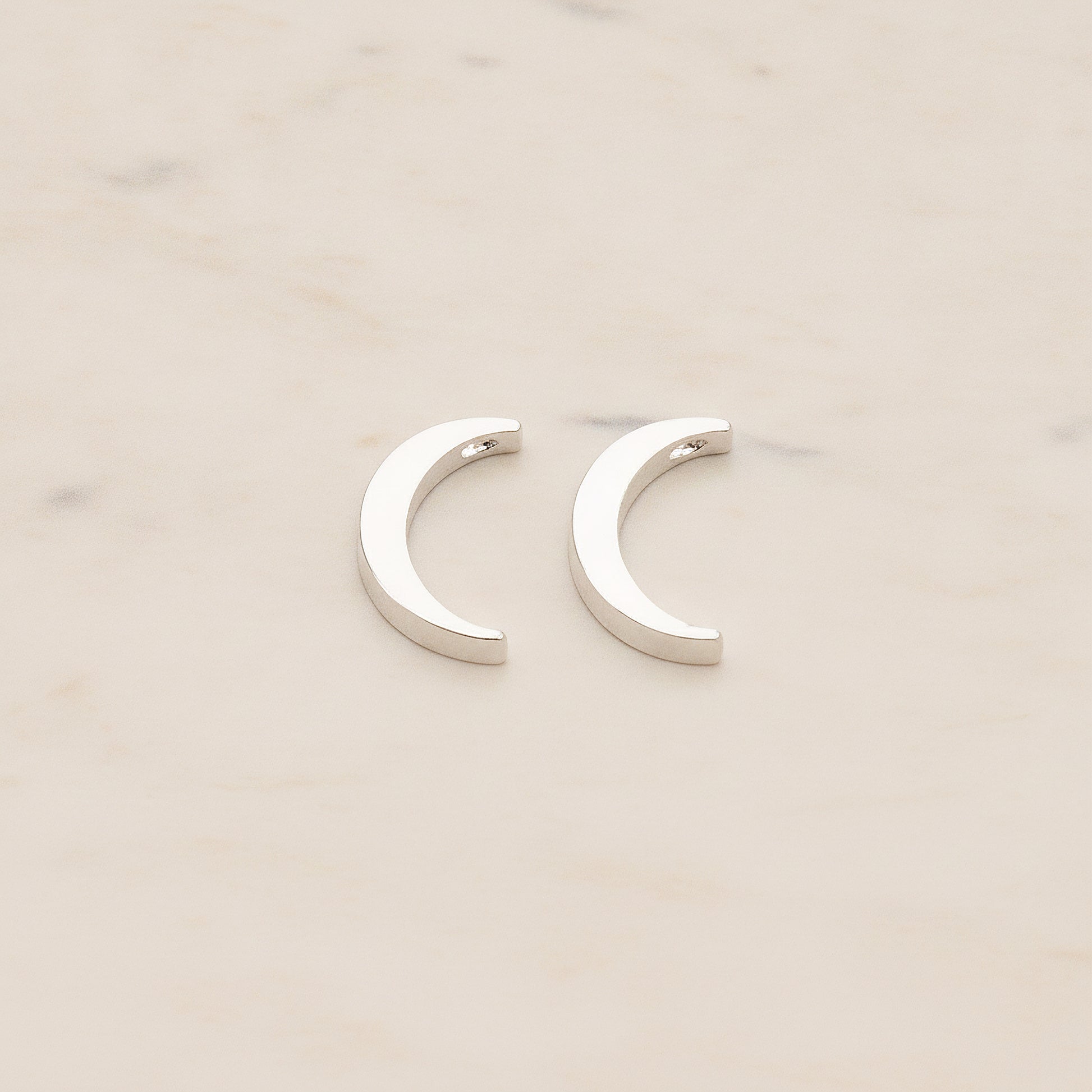 Crescent Moon Metal Bead Charm, 2 Pc - Glossy Original Rhodium (BD.039)