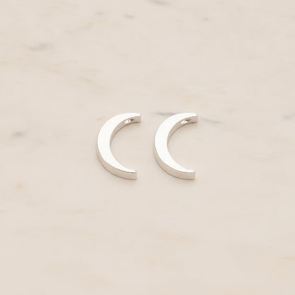 Crescent Moon Metal Bead Charm, 2 Pc - Glossy Original Rhodium (BD.039)