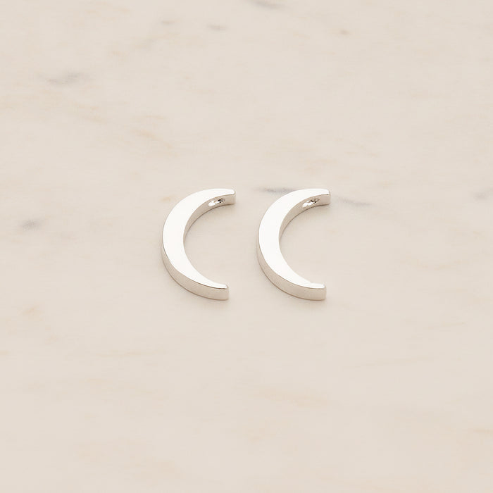 Crescent Moon Metal Bead Charm, 2 Pc - Glossy Original Rhodium (BD.039)