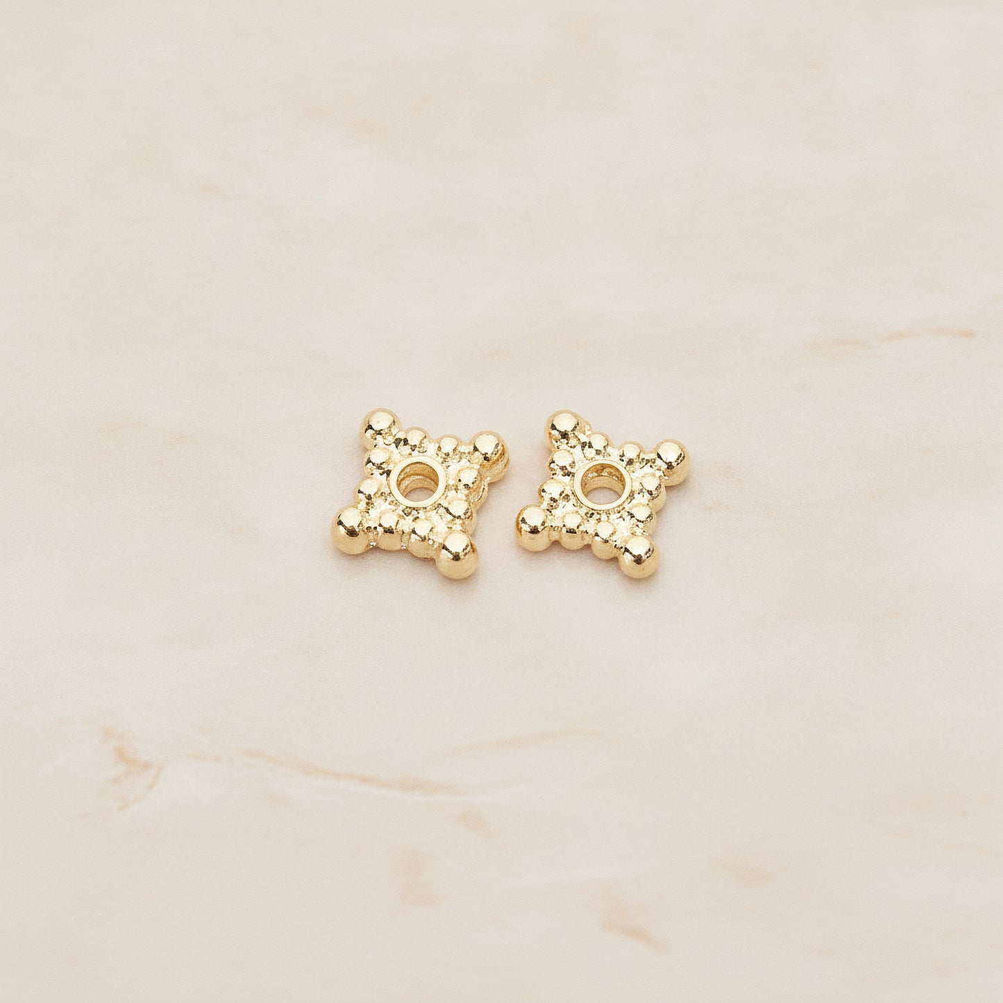 Dotted Mini Square Metal Bead Caps Spacer, 6 Pc - Glossy Gold (BD.046)