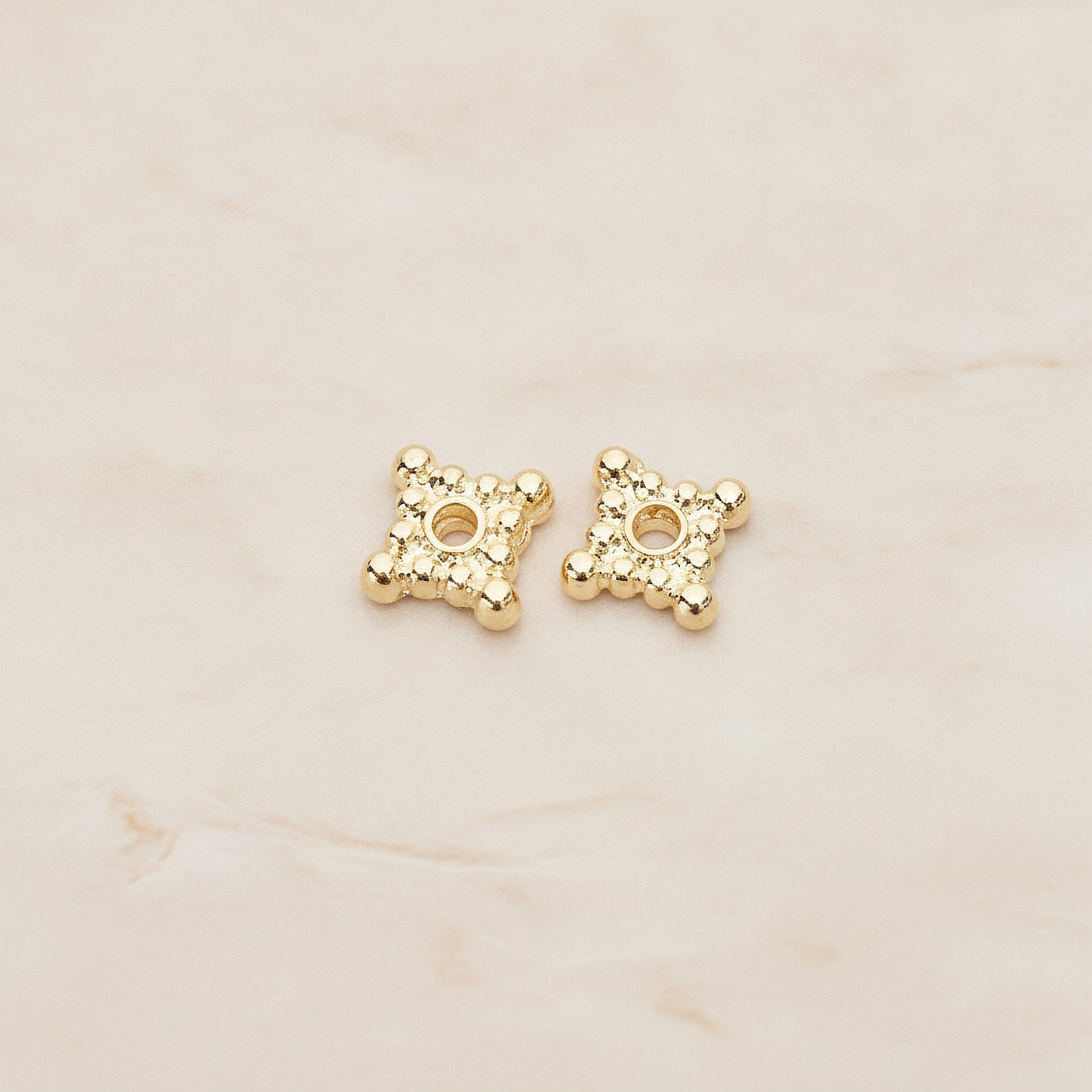 Dotted Mini Square Metal Bead Caps Spacer, 6 Pc - Glossy Gold (BD.046)