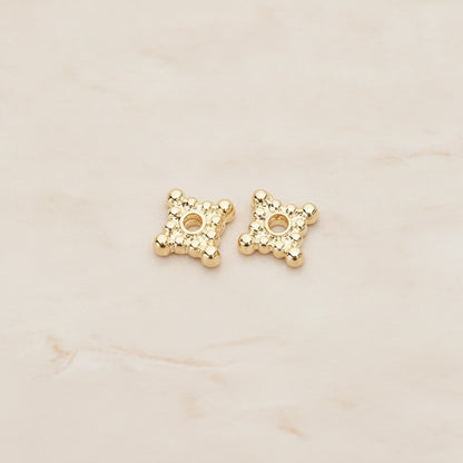 Dotted Mini Square Metal Bead Caps Spacer, 6 Pc - Glossy Gold (BD.046)