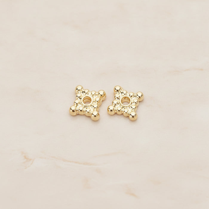 Dotted Mini Square Metal Bead Caps Spacer, 6 Pc - Glossy Gold (BD.046)