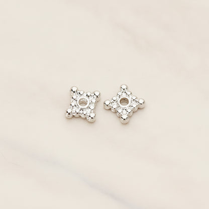 Dotted Mini Square Metal Bead Caps Spacer, 6 Pc - Glossy Original Rhodium (BD.046)