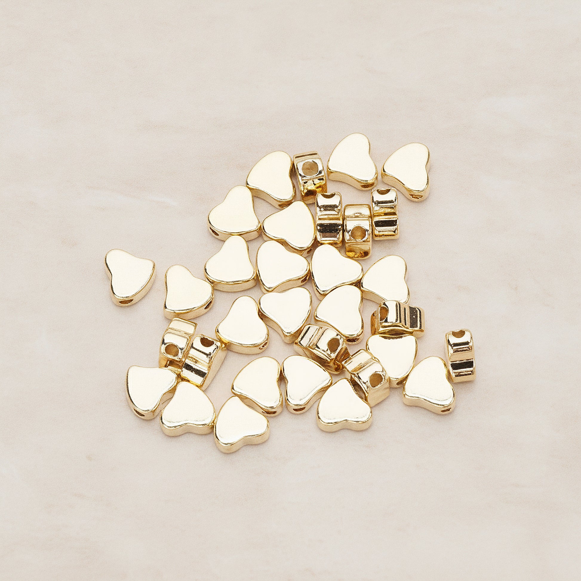 Animated Crooked 5mm Heart Metal Bead Charm, 4 Pc - Glossy Gold (BD.051)