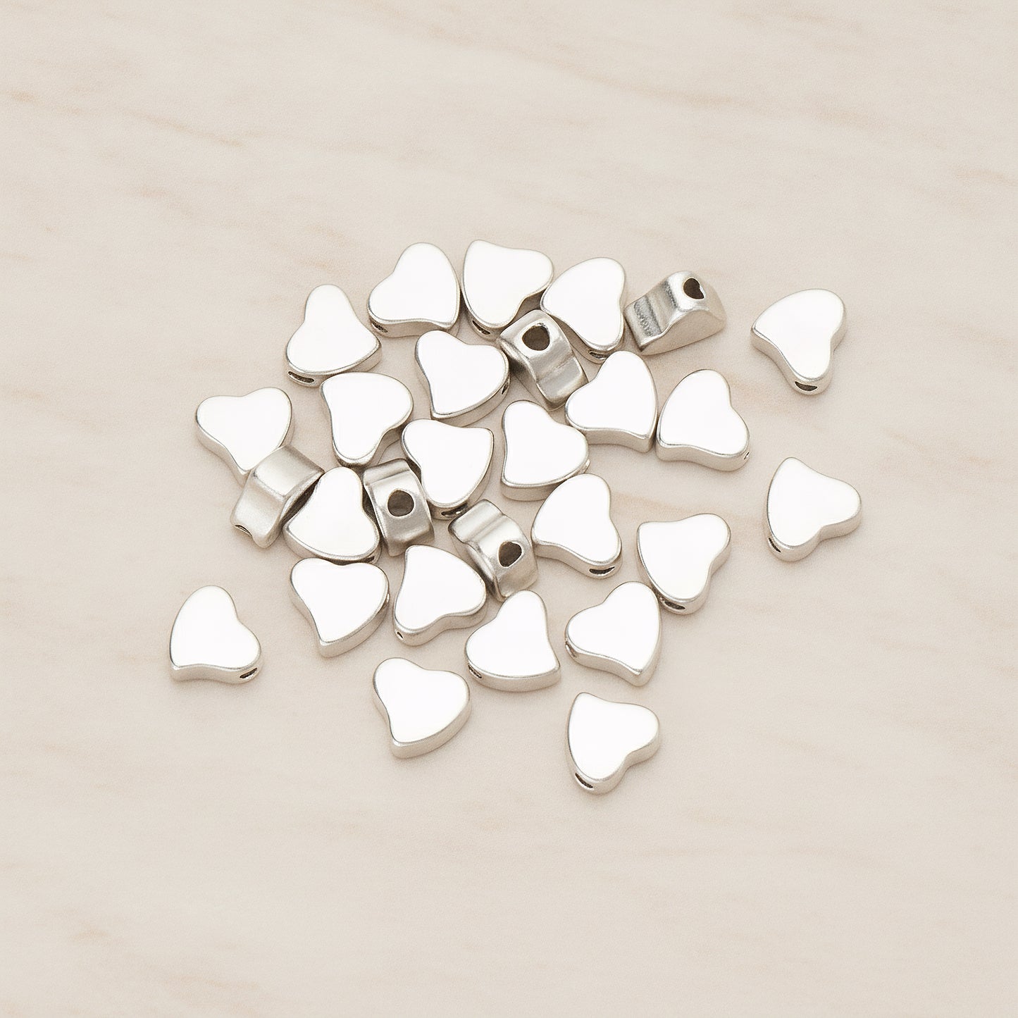 Animated Crooked 5mm Heart Metal Bead Charm, 4 Pc - Matte Original Rhodium (BD.051)