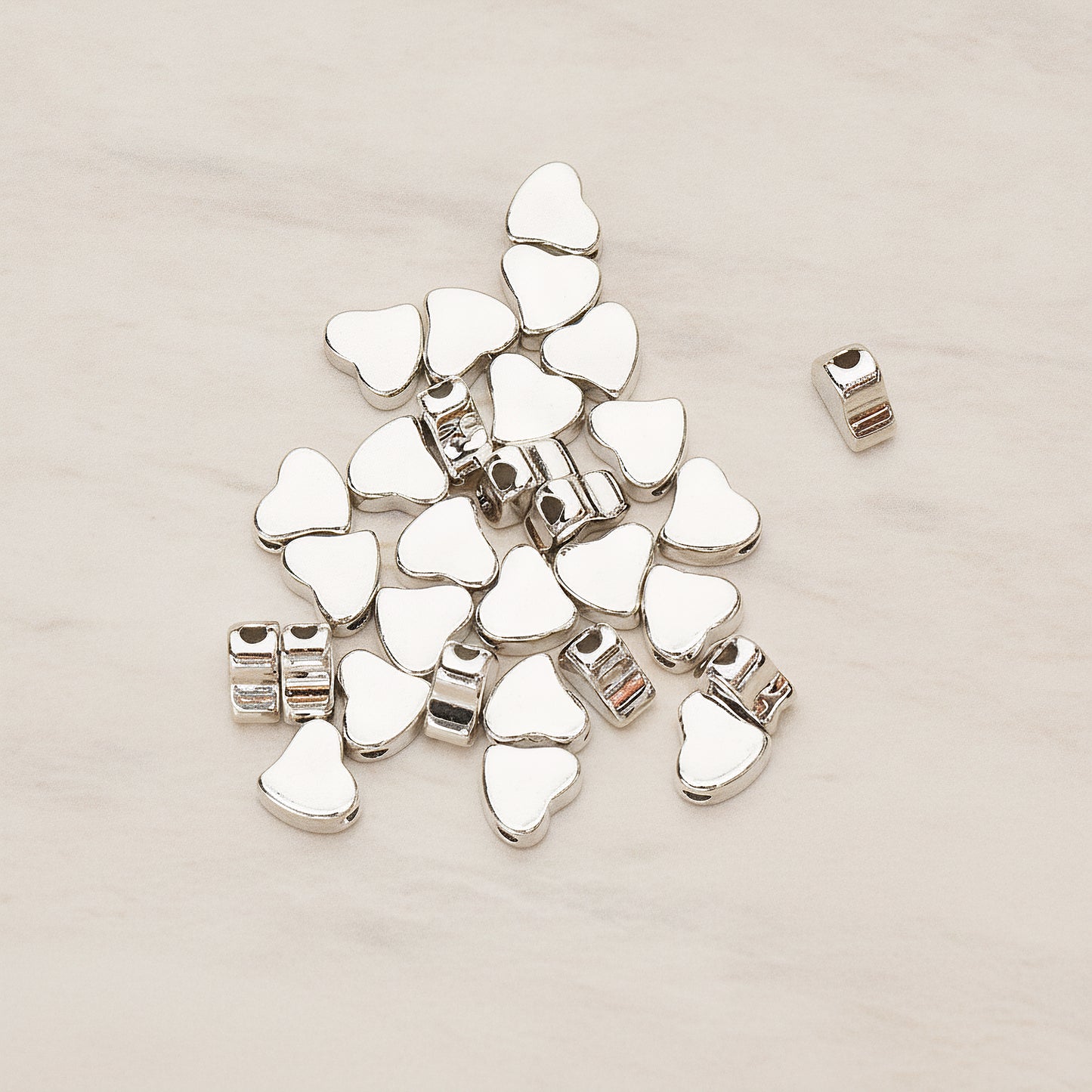 Animated Crooked 5mm Heart Metal Bead Charm, 4 Pc - Glossy Original Rhodium (BD.051)