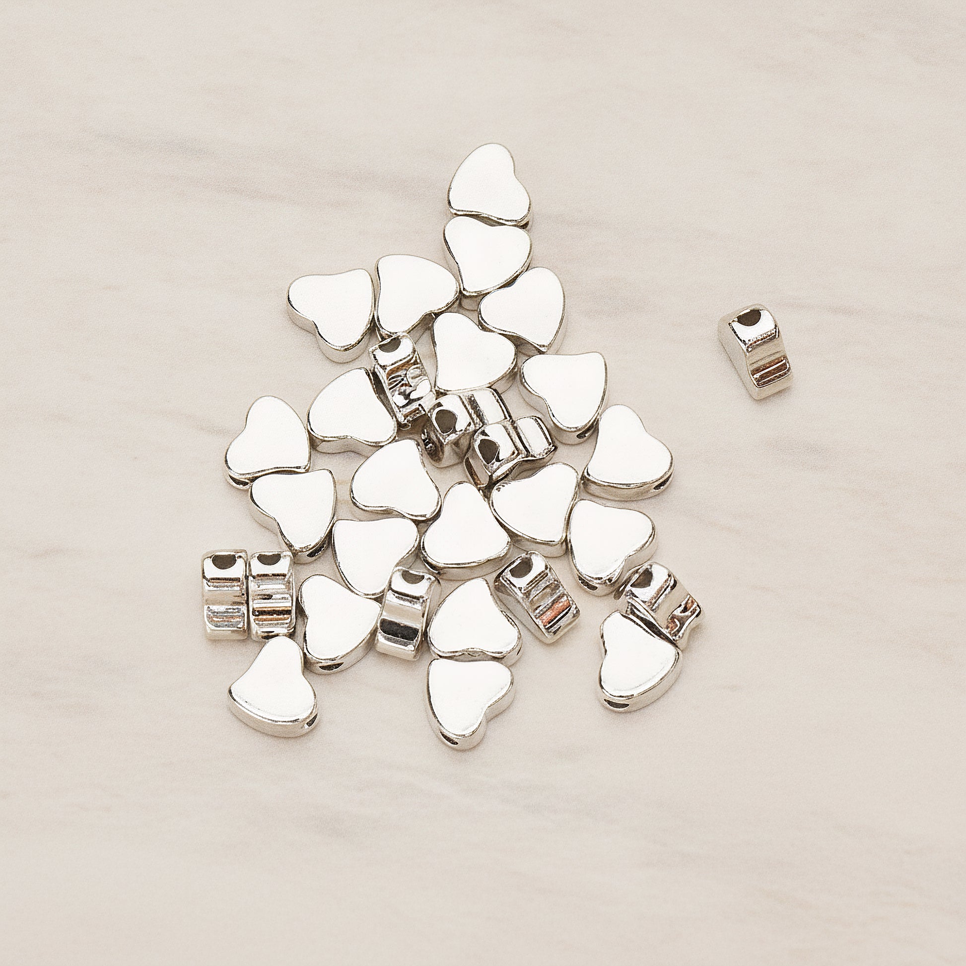 Animated Crooked 5mm Heart Metal Bead Charm, 4 Pc - Glossy Original Rhodium (BD.051)