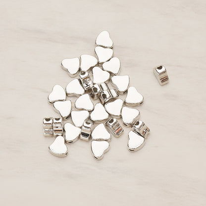Animated Crooked 5mm Heart Metal Bead Charm, 4 Pc - Glossy Original Rhodium (BD.051)