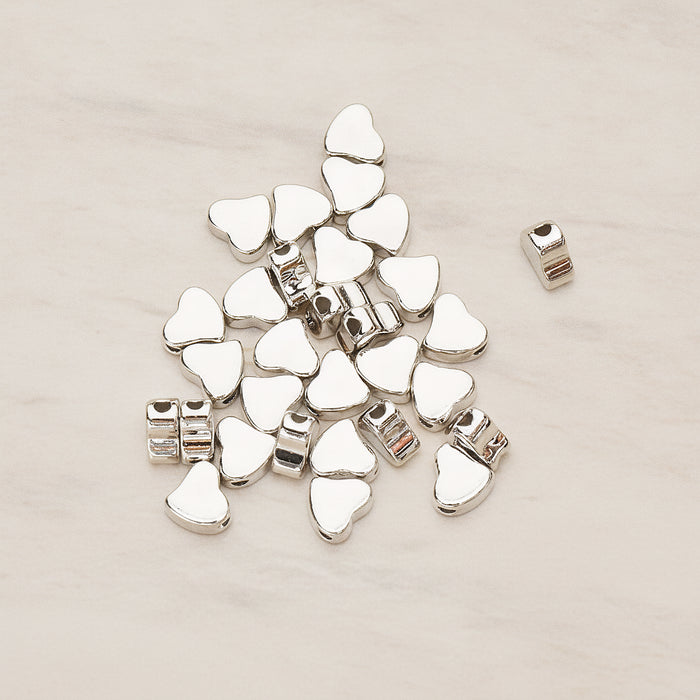 Animated Crooked 5mm Heart Metal Bead Charm, 4 Pc - Glossy Original Rhodium (BD.051)