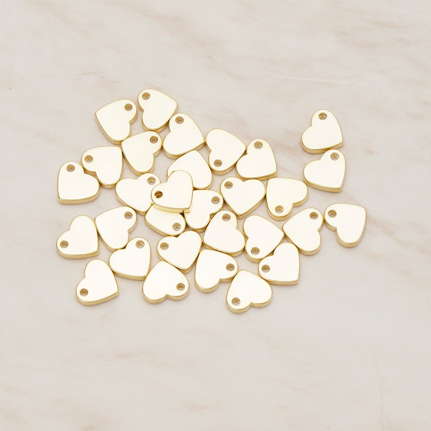 Flattened 7mm Heart Metal Bead Charm Pendant, 4 Pc - Glossy Gold NO ENGRAVING (BD.052)