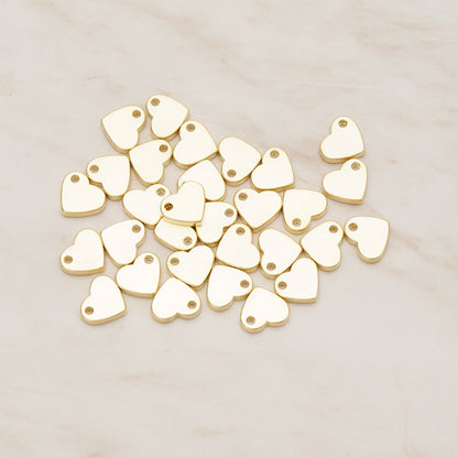 Flattened 7mm Heart Metal Bead Charm Pendant, 4 Pc - Glossy Gold NO ENGRAVING (BD.052)
