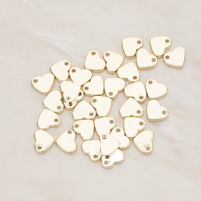 Flattened 7mm Heart Metal Bead Charm Pendant, 4 Pc - Matte Gold NO ENGRAVING (BD.052)