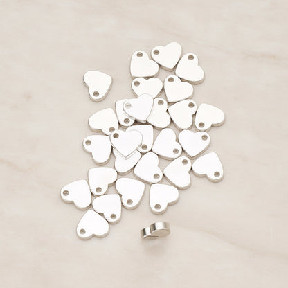 Flattened 7mm Heart Metal Bead Charm Pendant, 4 Pc - Matte Original Rhodium NO ENGRAVING (BD.052)