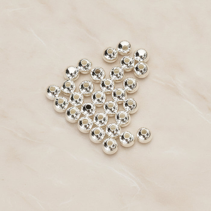 925 Silver 4mm Metal Seed Bead Spacer Charm, 6 Pc - 925 Silver (BD.053-02)