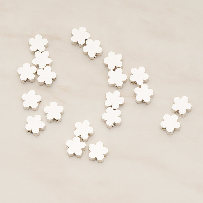 Flower Shaped Charm, 4 Pc - Glossy Original Rhodium (BD.061)