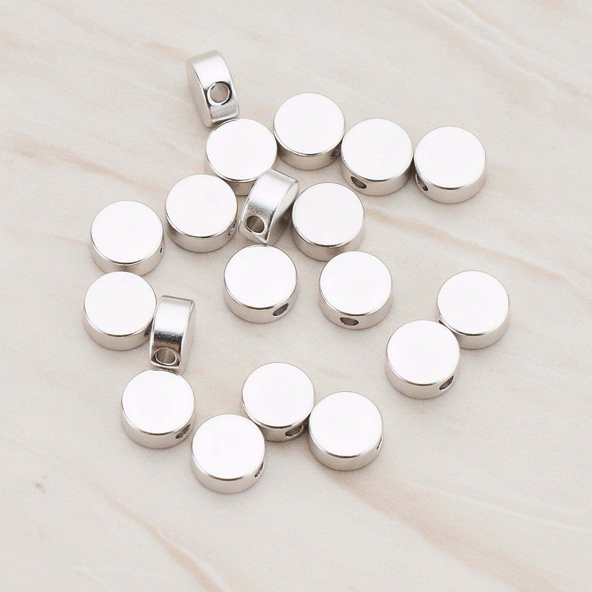 6mm Round Metal Bead, 6 Pc - Matte Original Rhodium NO ENGRAVING (BD.925)