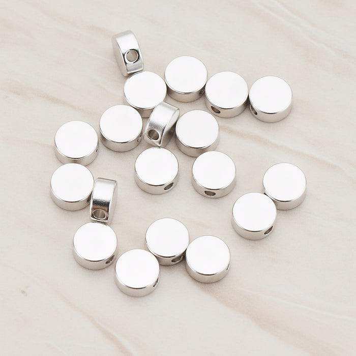 6mm Round Metal Bead, 6 Pc - Matte Original Rhodium NO ENGRAVING (BD.925)