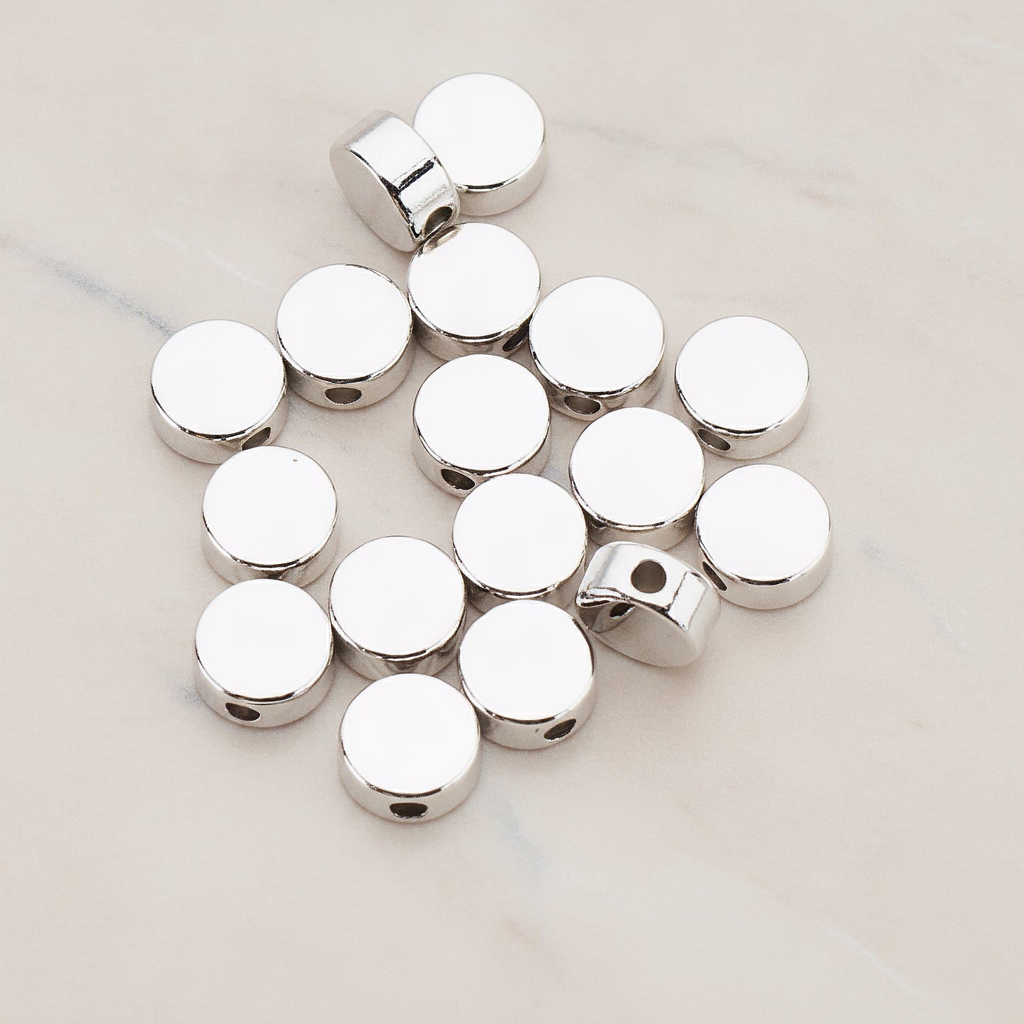 6mm Round Metal Bead, 6 Pc - Glossy Original Rhodium NO ENGRAVING (BD.925)