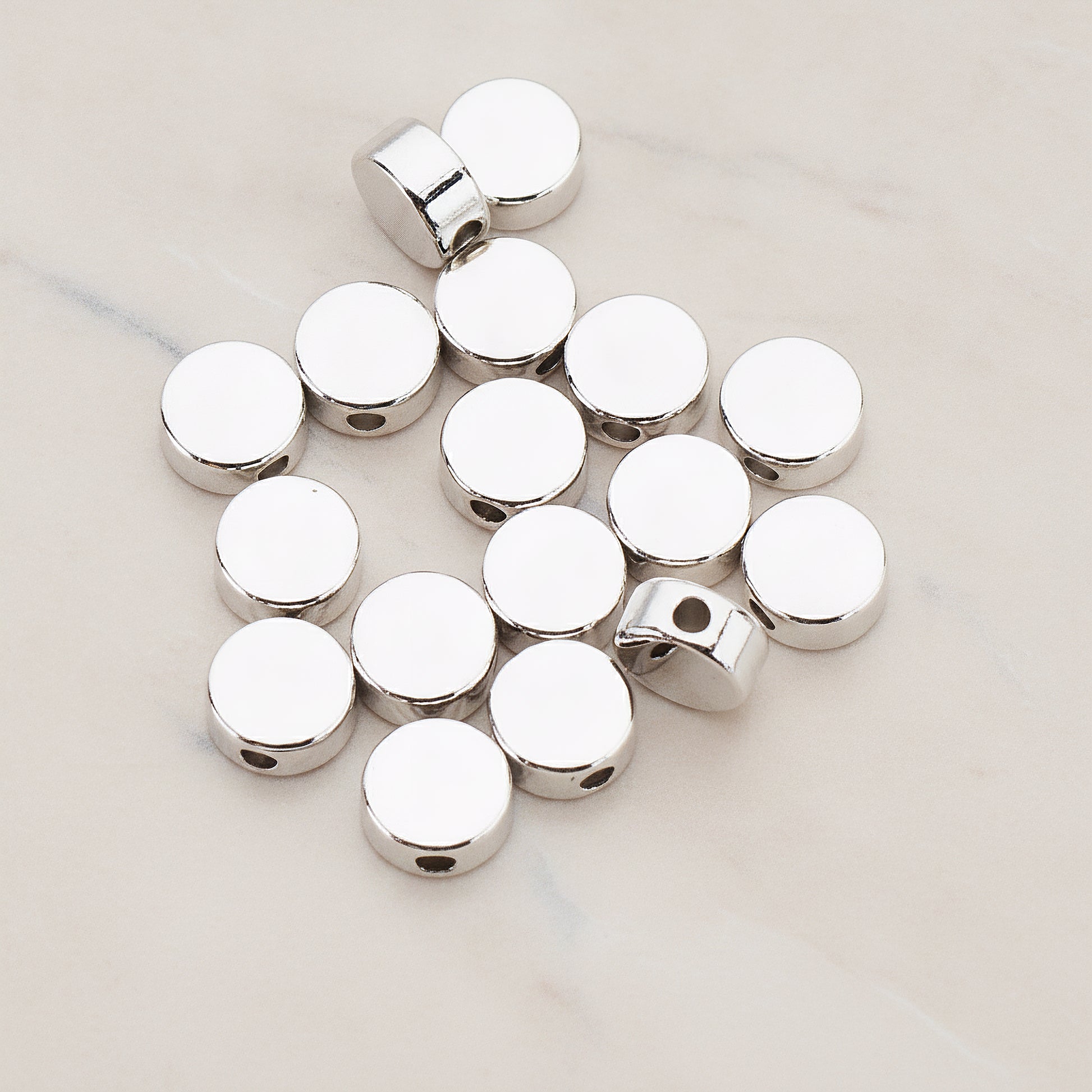 6mm Round Metal Bead, 6 Pc - Glossy Original Rhodium NO ENGRAVING (BD.925)