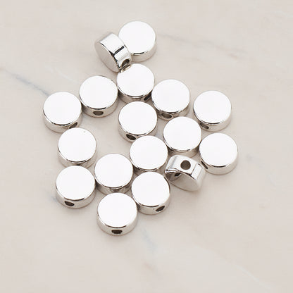 6mm Round Metal Bead, 6 Pc - Glossy Original Rhodium NO ENGRAVING (BD.925)