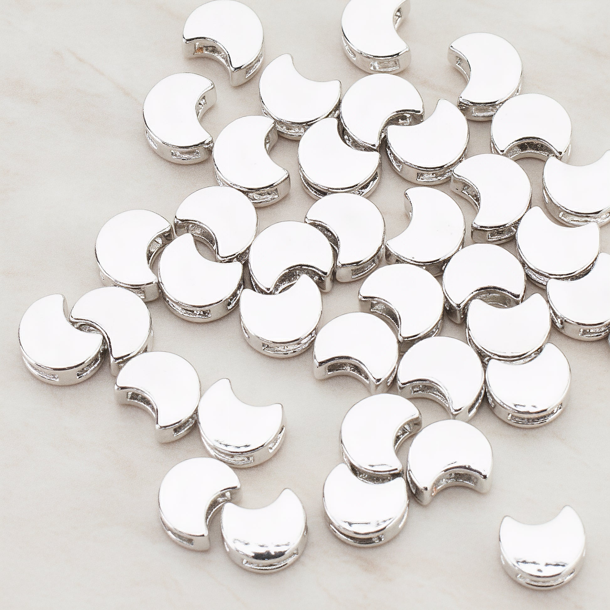 Cute Crescent Moon Metal Bead, 6 Pc - Glossy Original Rhodium (BD.936)