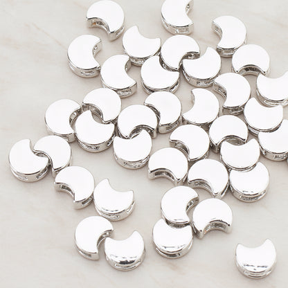 Cute Crescent Moon Metal Bead, 6 Pc - Glossy Original Rhodium (BD.936)