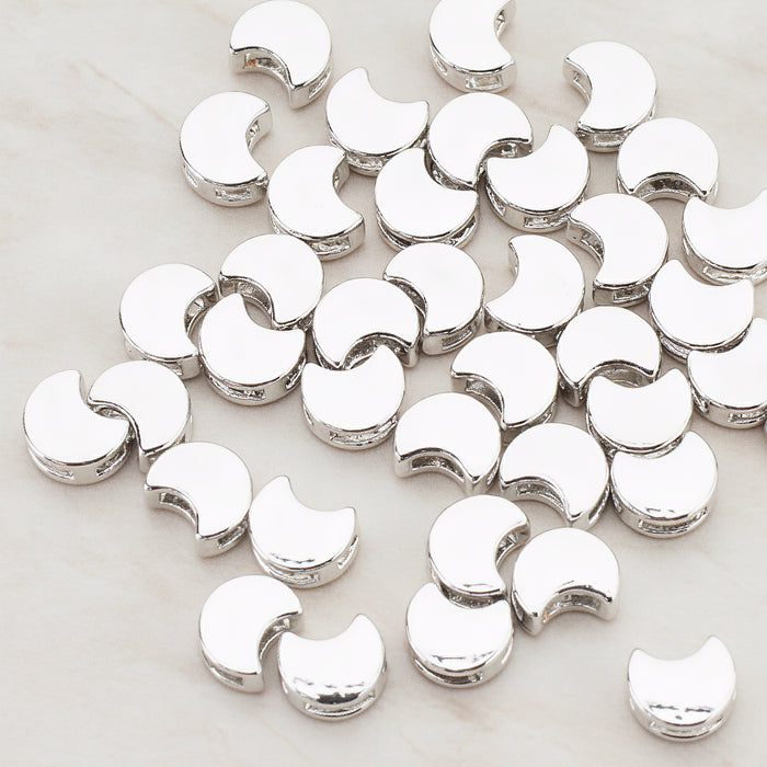Cute Crescent Moon Metal Bead, 6 Pc - Glossy Original Rhodium (BD.936)