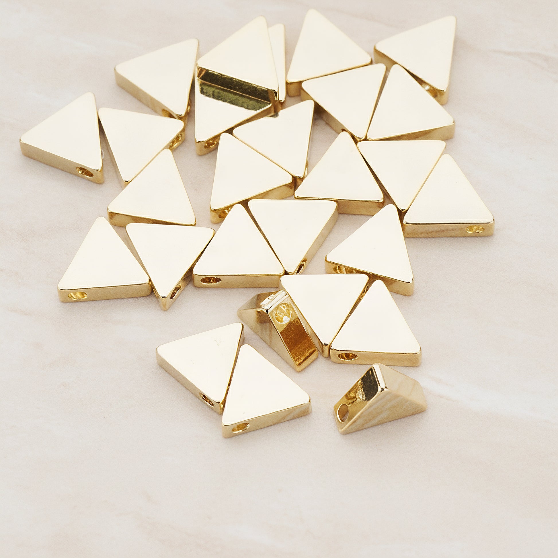 7mm Triangle Metal Bead, 4 Pc - Glossy Gold NO ENGRAVING (BD.947-02)