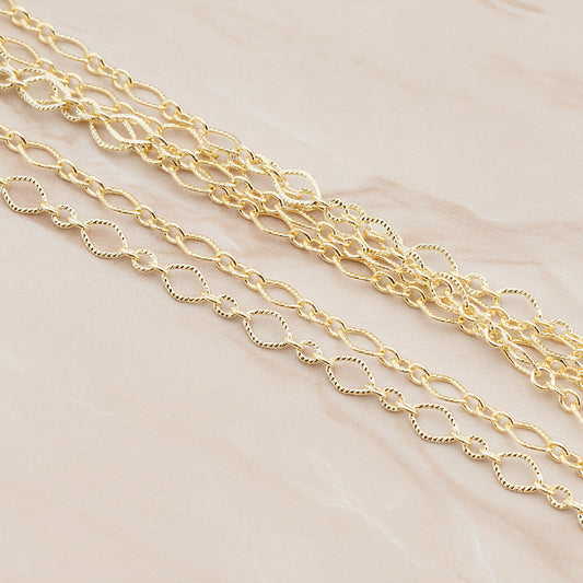 Textured Diamond n Round Shape Link Chain, 1 Meter (CH.005-01)
