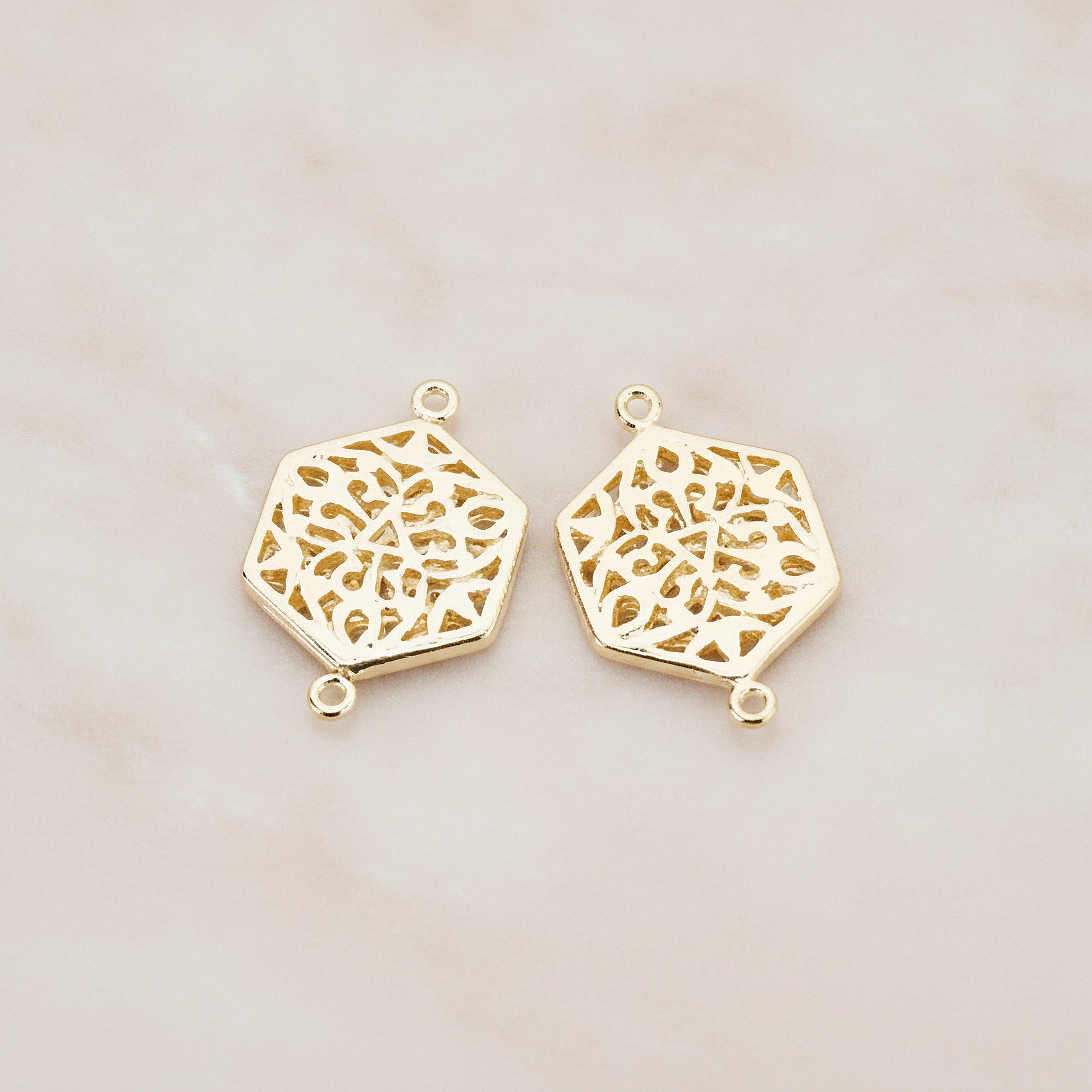 Gothic Celtic Hexagon Connector, 2 Pc - Glossy Gold (CN.032)
