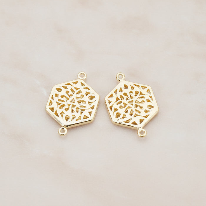 Gothic Celtic Hexagon Connector, 2 Pc - Glossy Gold (CN.032)