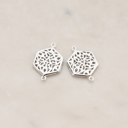 Gothic Celtic Hexagon Connector, 2 Pc - Glossy Original Rhodium (CN.032)