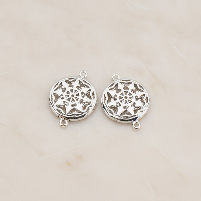 Gothic Celtic Round Connector, 2 Pc - Glossy Original Rhodium (CN.033)