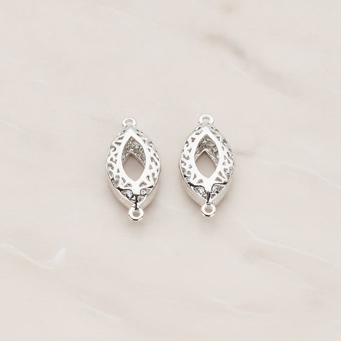Gothic Celtic Oval Eye Connector, 2 Pc - Glossy Original Rhodium (CN.034)