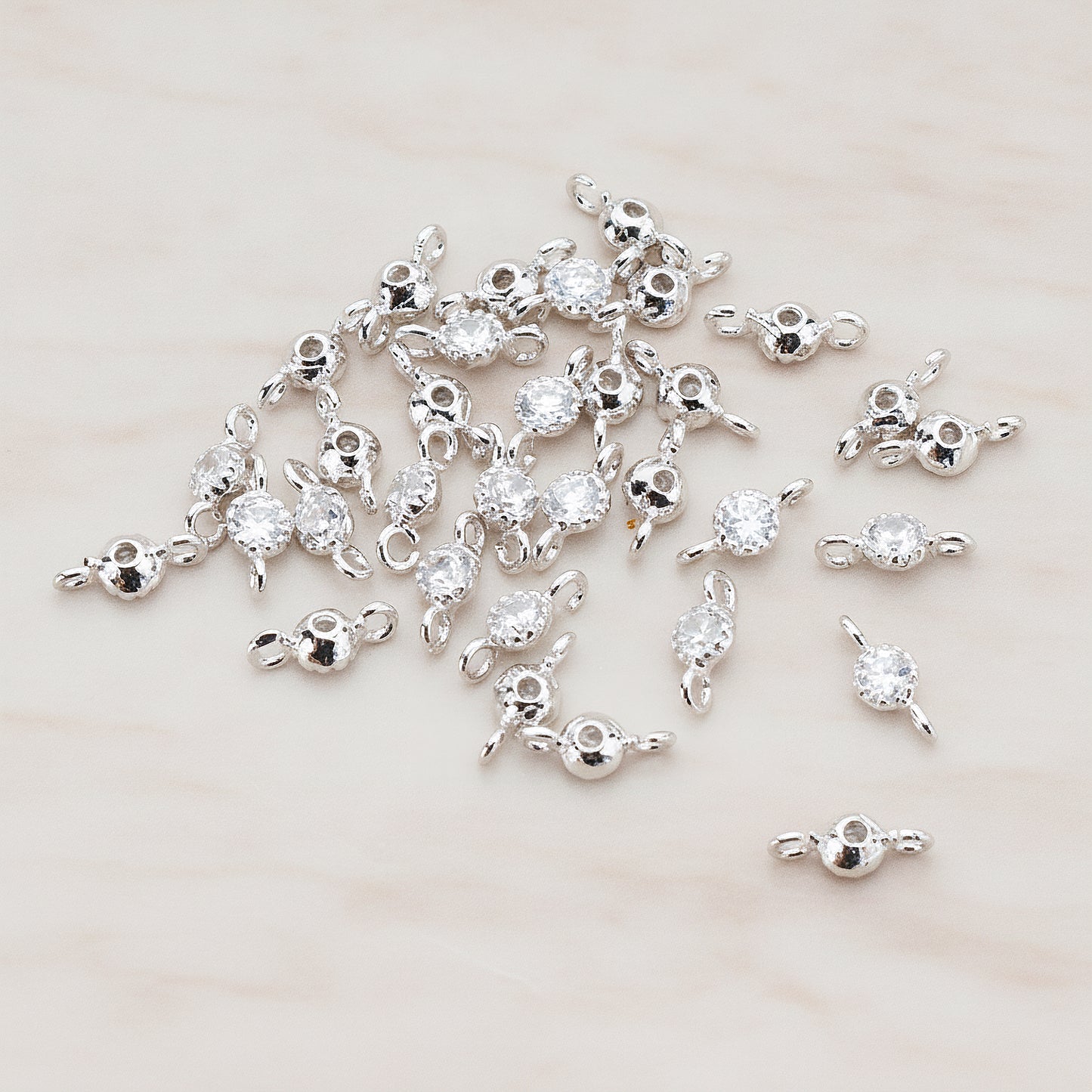 Clear Crystal Cubic Zirconia Textured Round Framed CZ Connector, 2 Pc (CN.058)