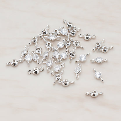Clear Crystal Cubic Zirconia Textured Round Framed CZ Connector, 2 Pc (CN.058)