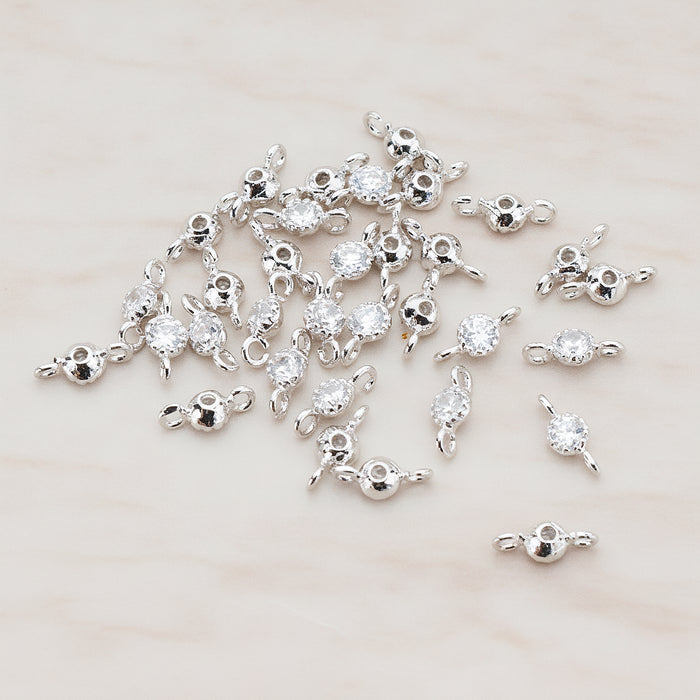 Clear Crystal Cubic Zirconia Textured Round Framed CZ Connector, 2 Pc (CN.058)